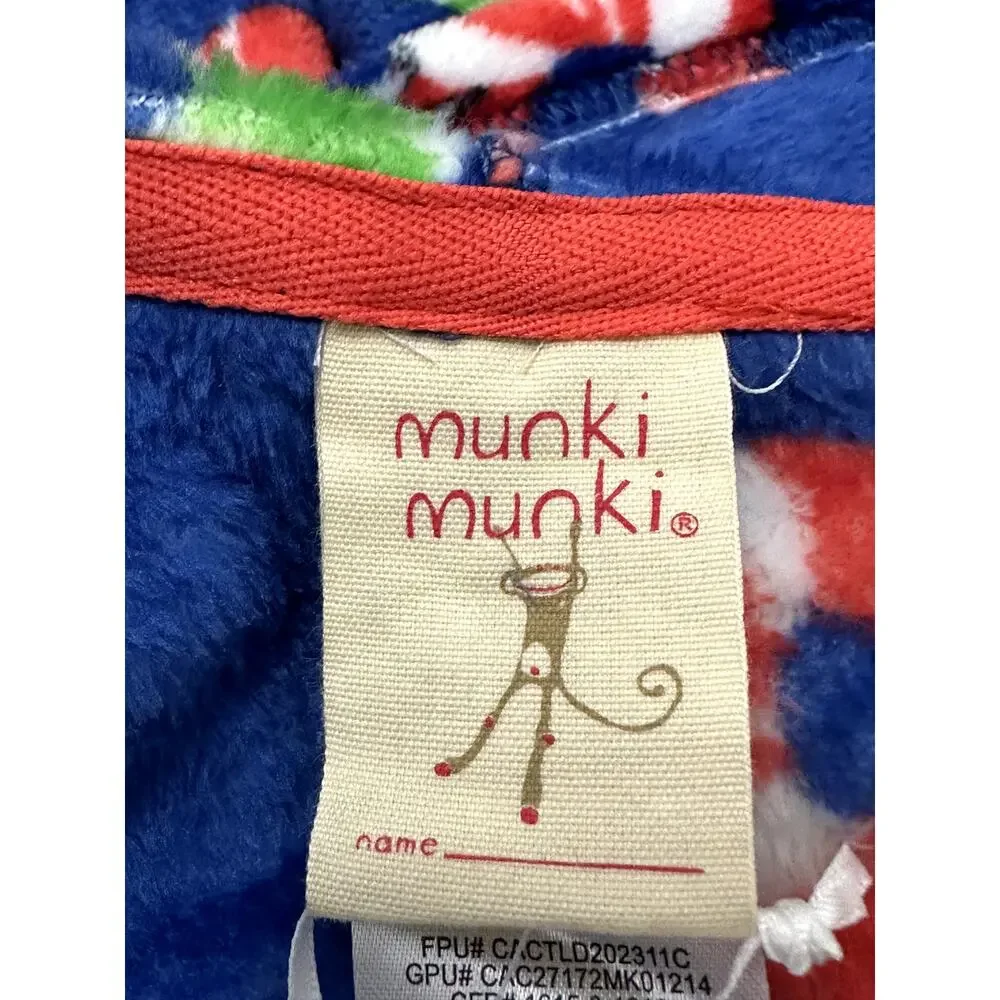 Munki Munki Youth Candy Cane Sled Hooded Fleece Pajamas Zip-Up One-Piece Blue 4